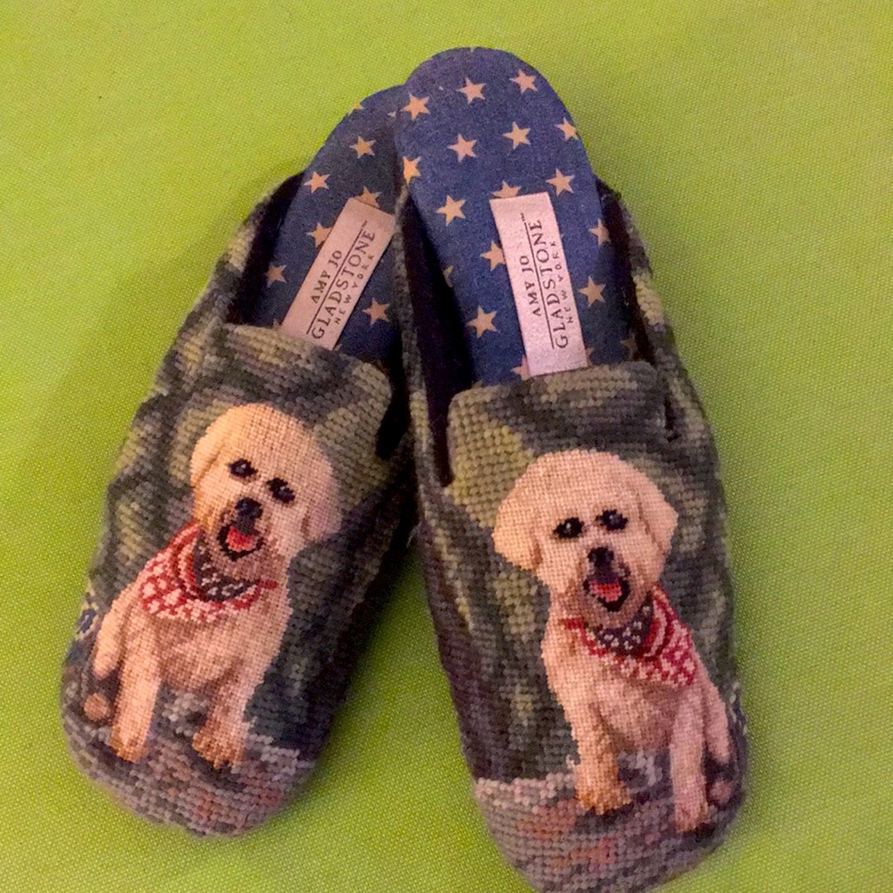 Amy Jo Gladstone Bison Needlepoint Slip ons XL